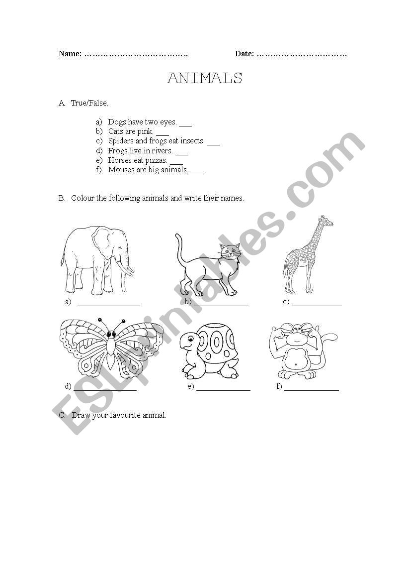 Animals worksheet