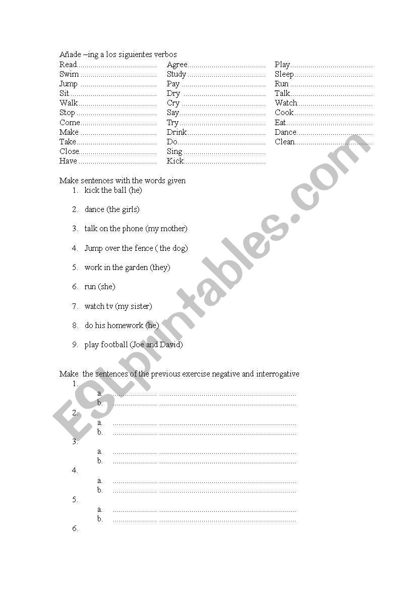 Present Continuous worksheet