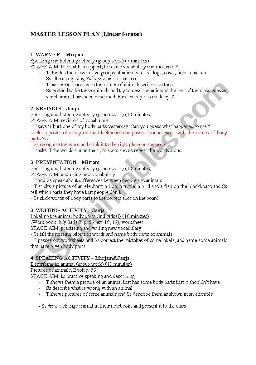 Animals_lesson plan worksheet