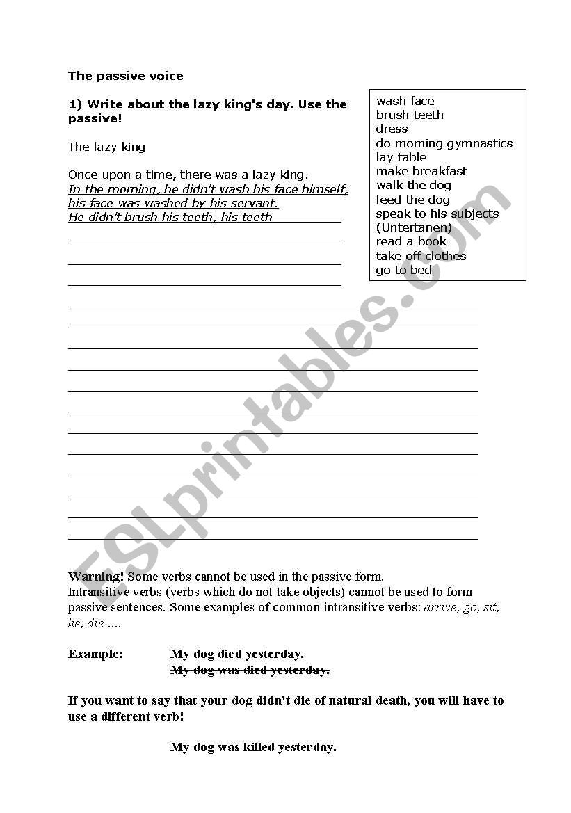 The lazy king - passive voice worksheet