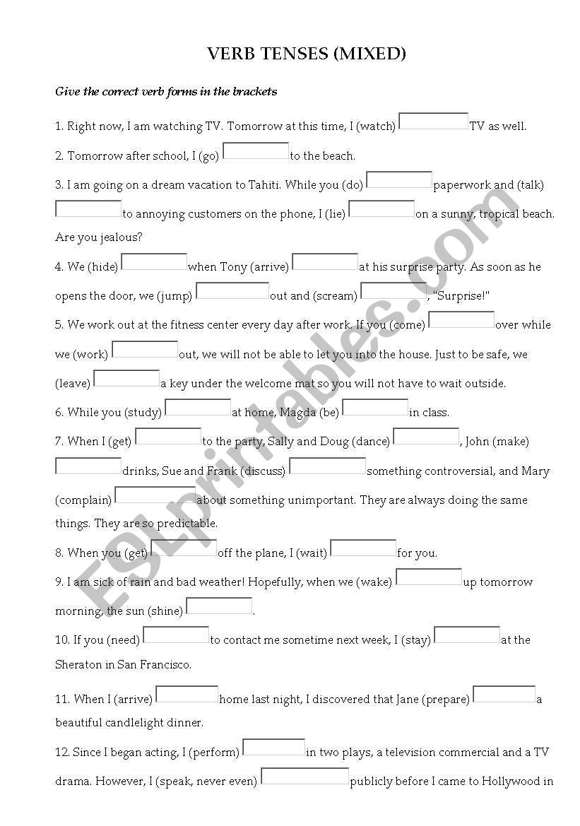 Verb tenses (mixed) worksheet