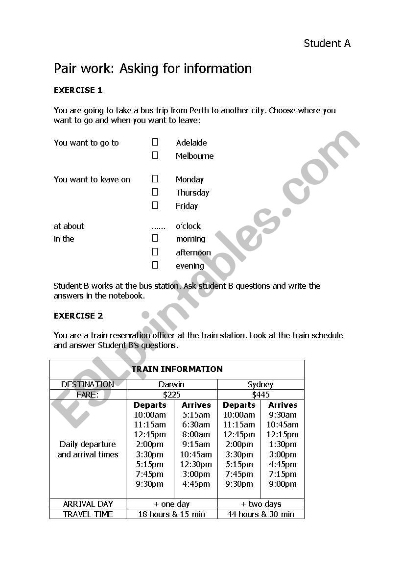 Asking for Information worksheet