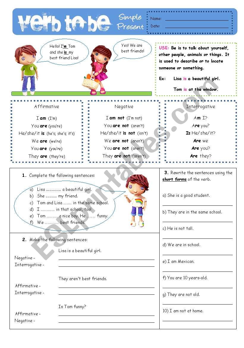 verb to be worksheet