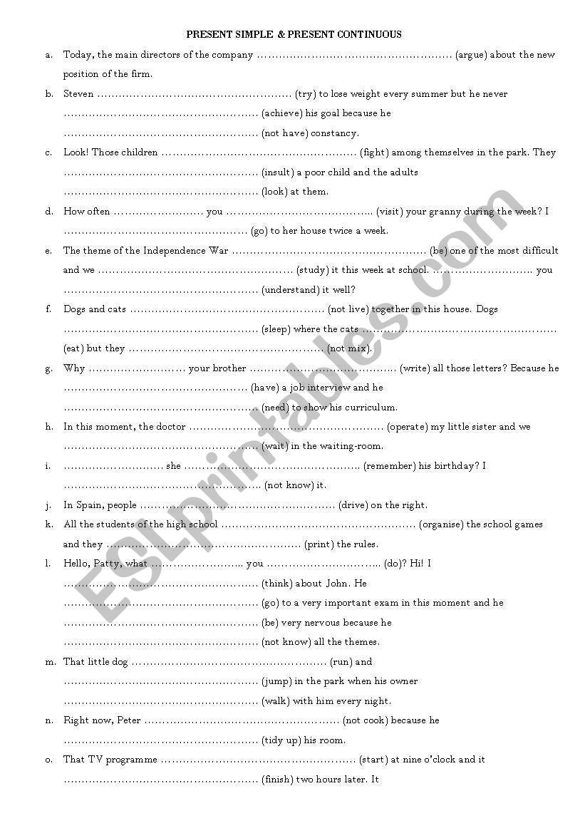 PRESENT SIMPLE AND CONTINUOUS worksheet