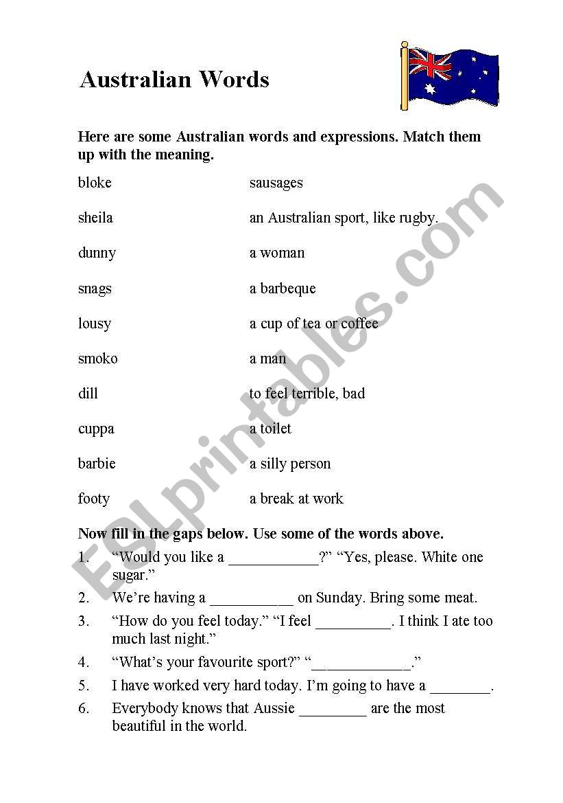 Australian Words worksheet