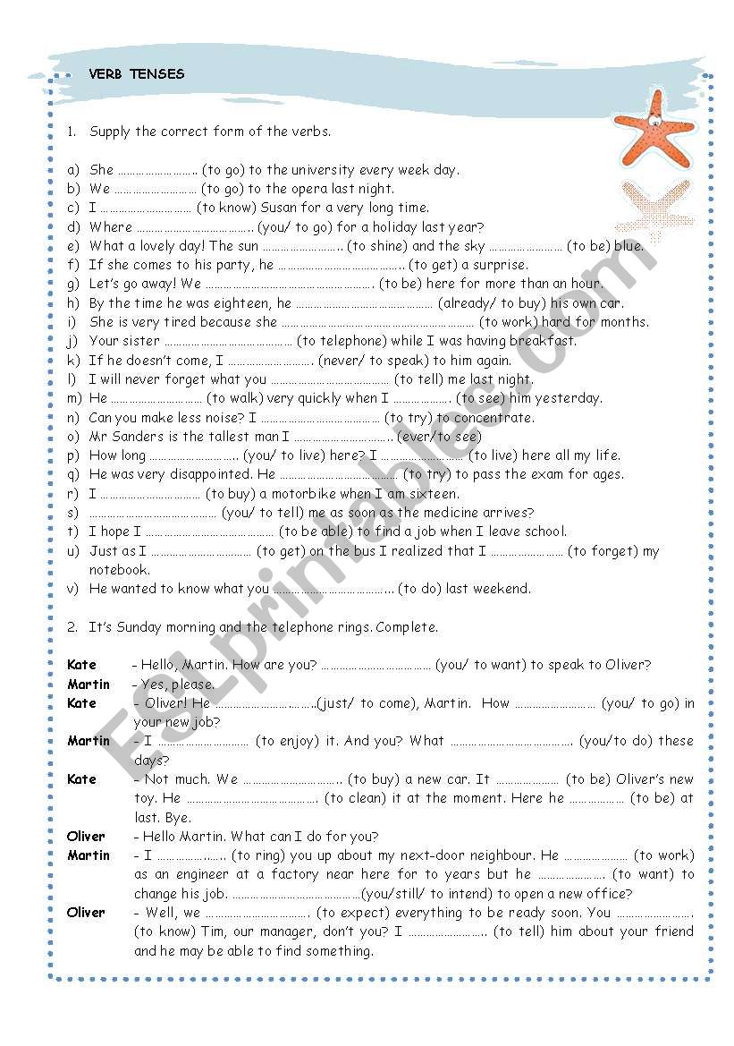 Verb tenses worksheet