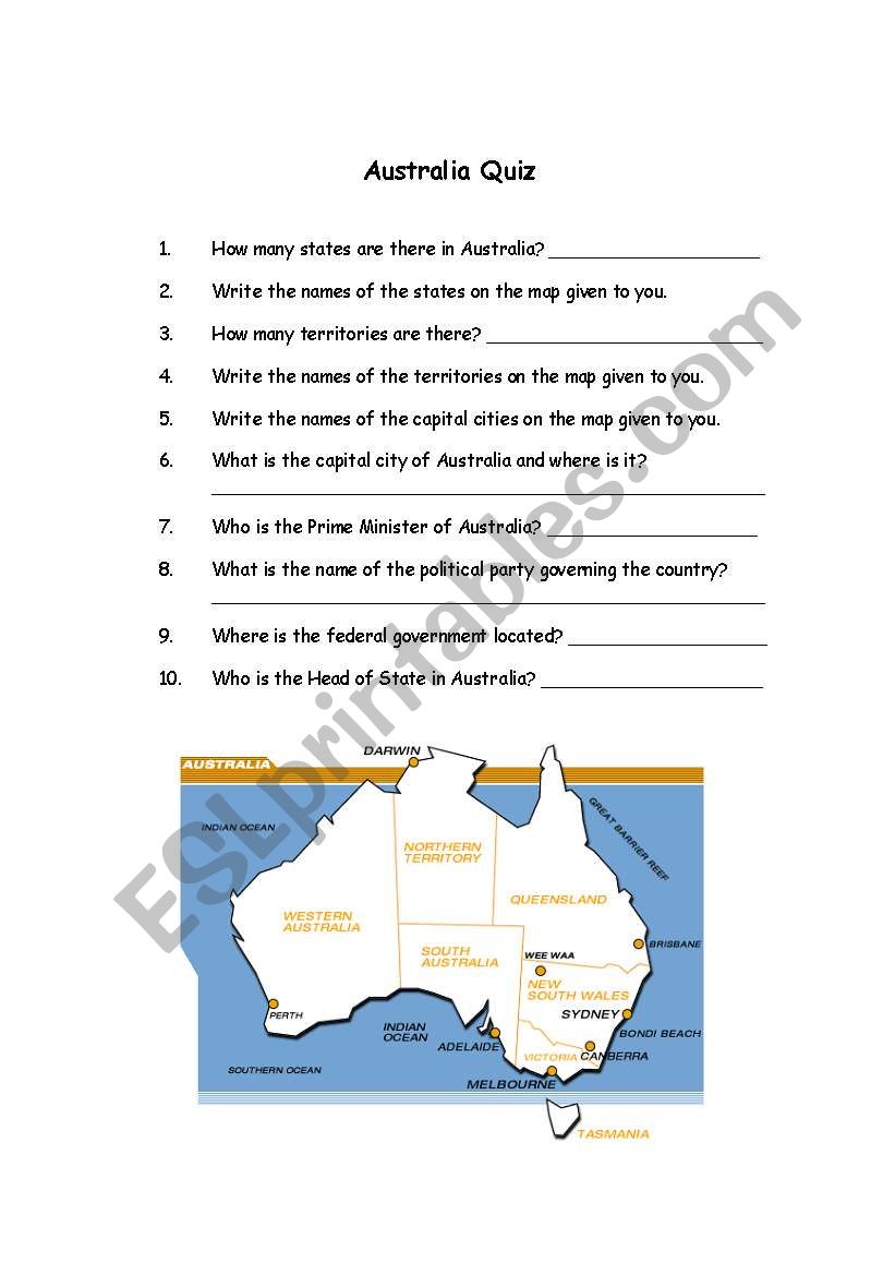 Australia Quiz worksheet