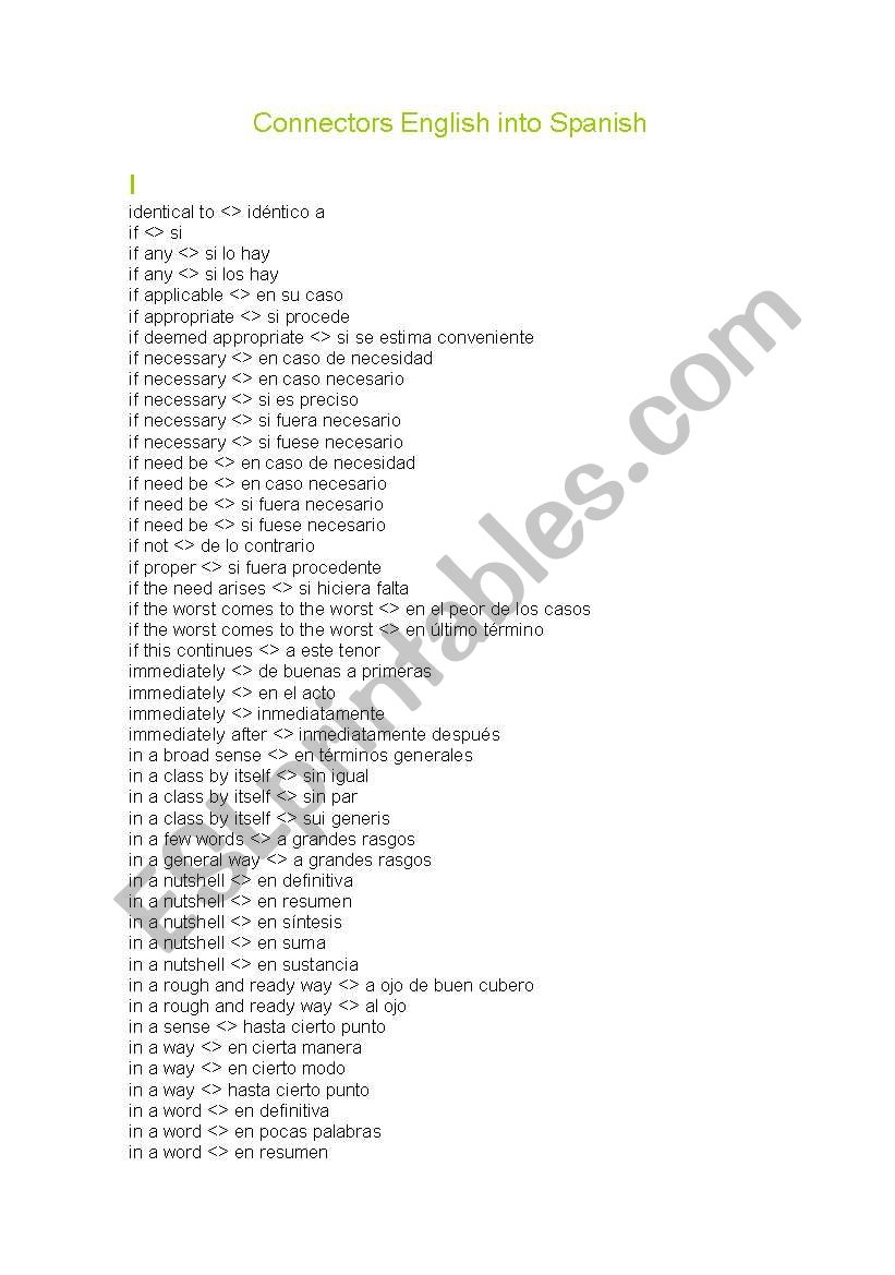 Connectors English into Spanish_I