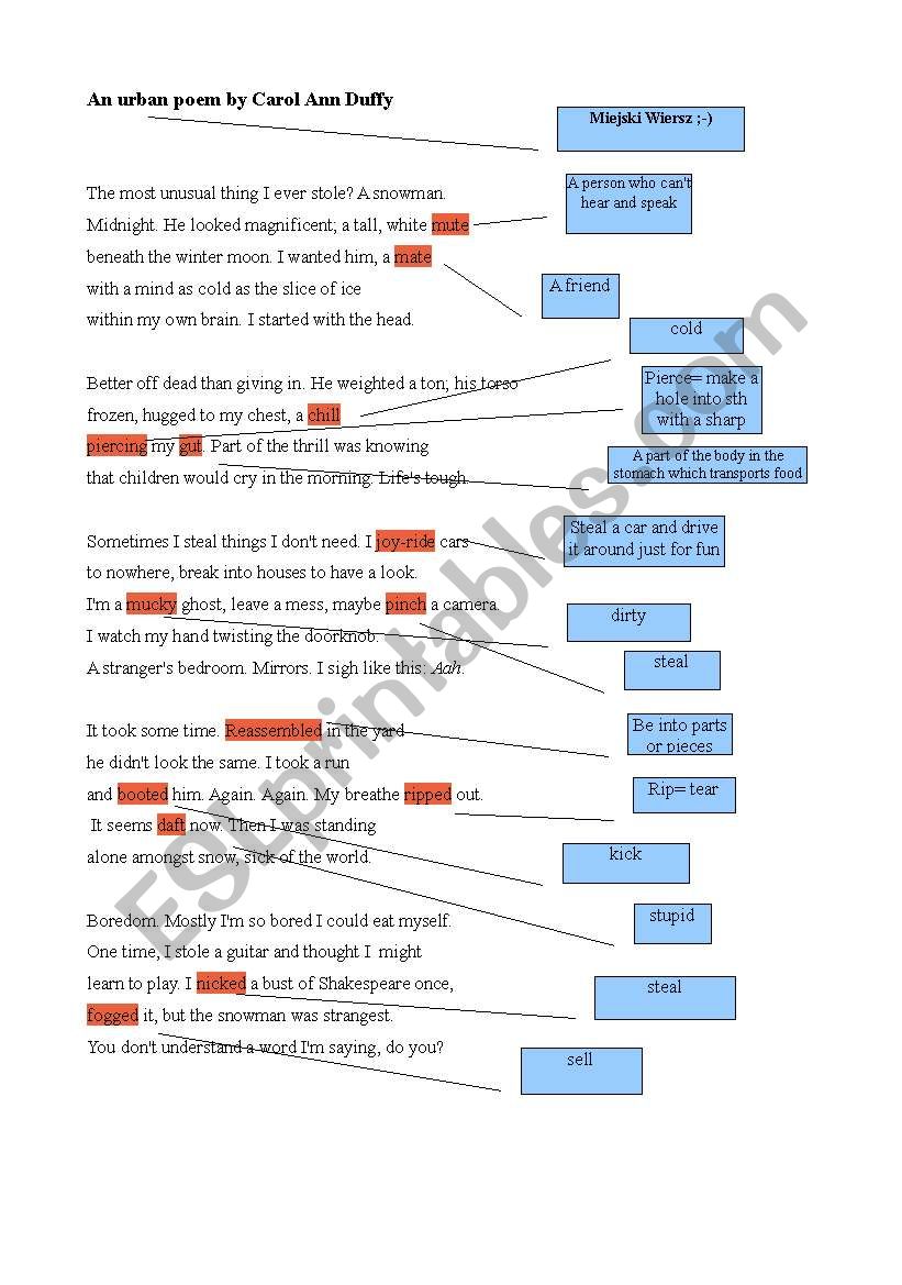 An Urban Poem worksheet