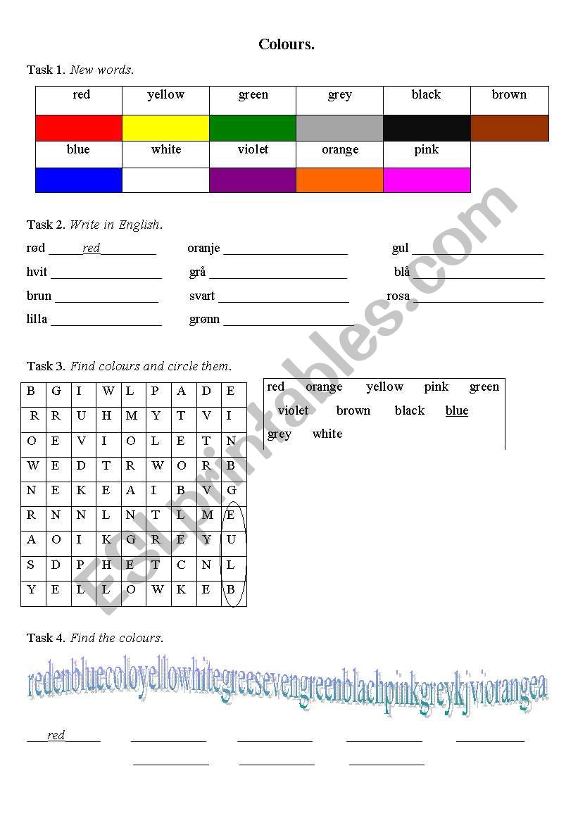 Colours worksheet