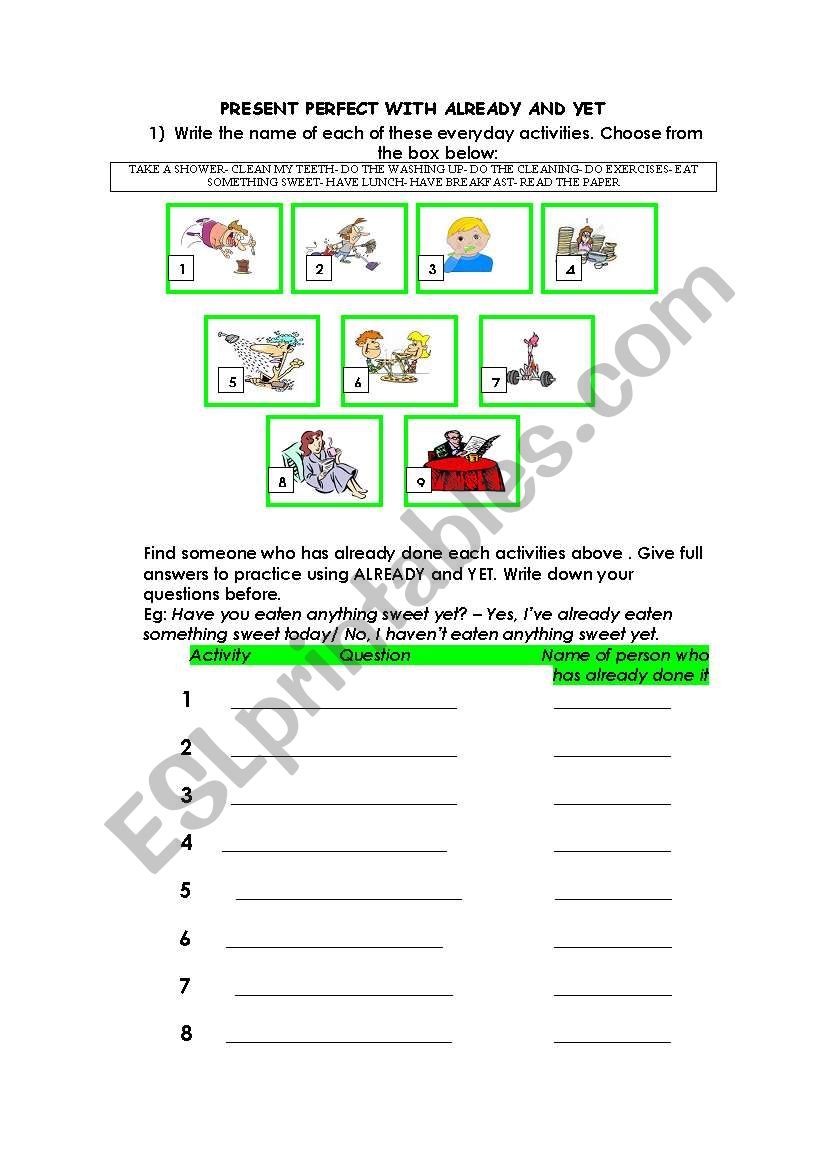 Present Perfect- Already- Yet worksheet