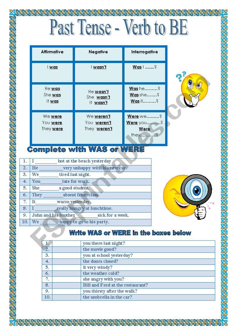 Past Tense - Verb to BE worksheet