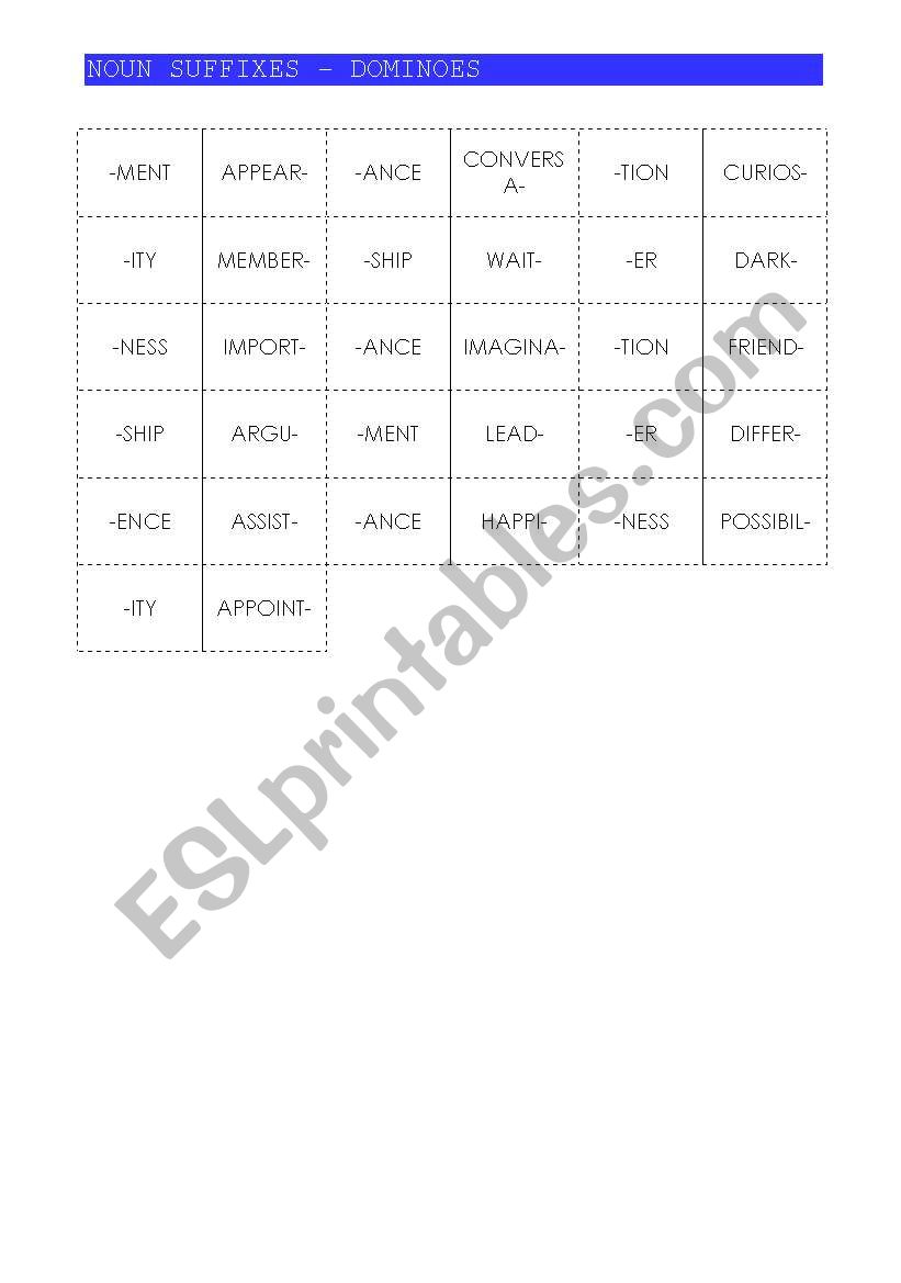 Noun Suffixes Dominoes worksheet