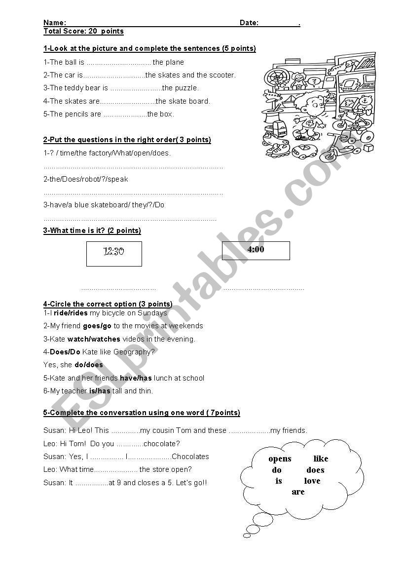 Test-S present-prepositions of place