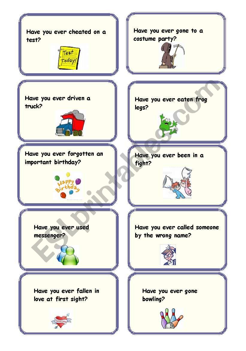 Have you ever..? Present Perfect Conversation Cards