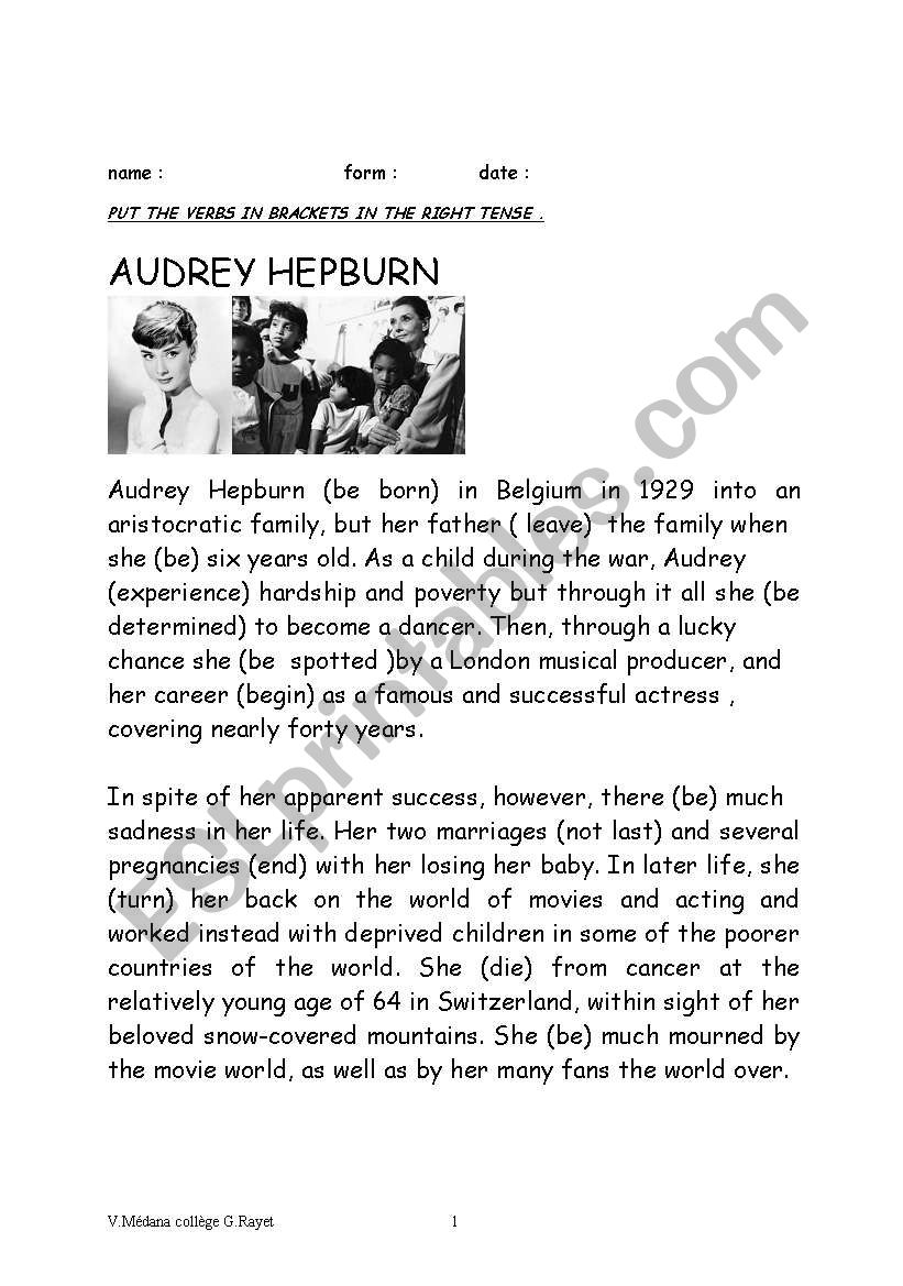 AUDREY HEPBURN  Bio to complete