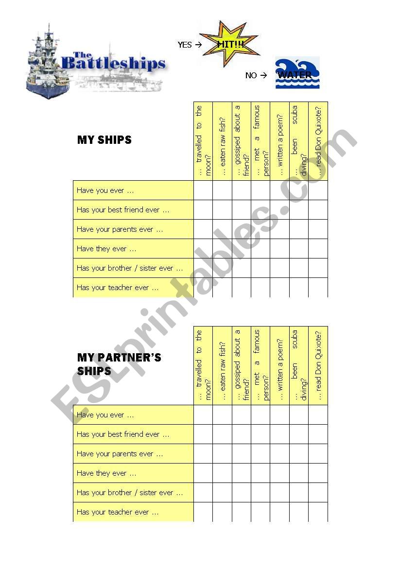 Have you ever Battleships worksheet