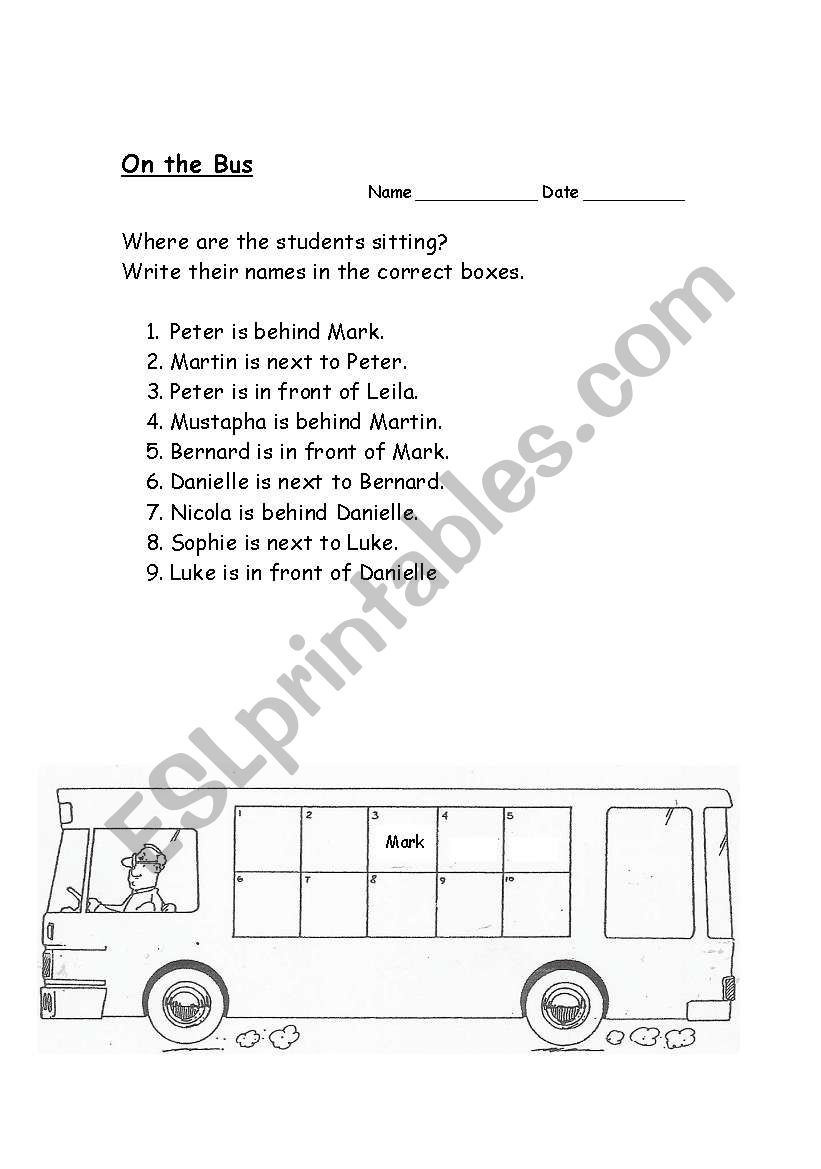 On the bus worksheet