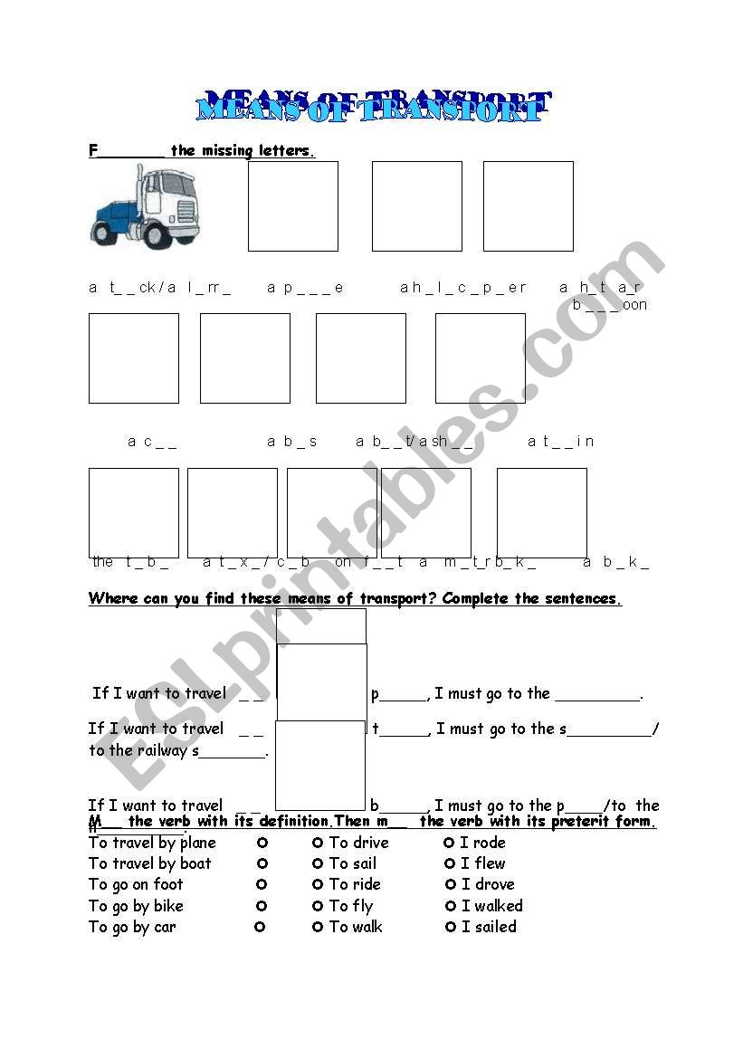 Means of transport worksheet