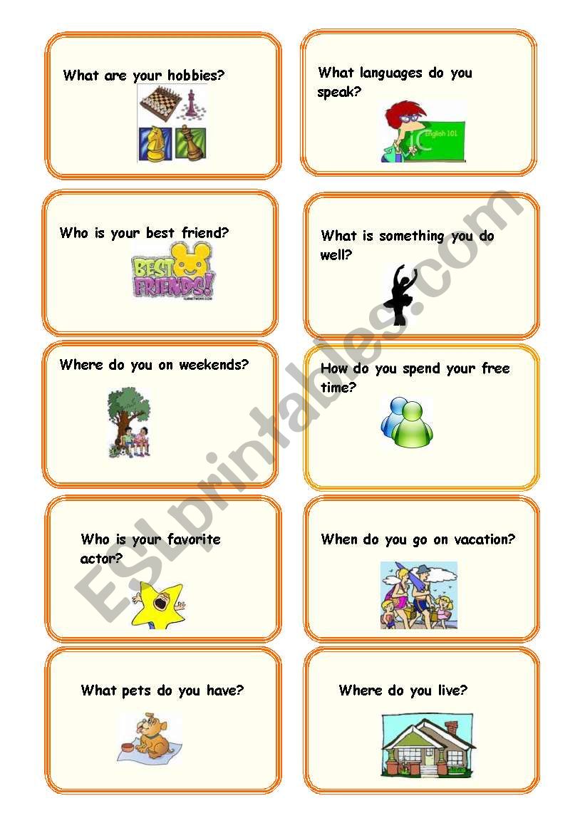 Getting to Know You (present simple  conversation cards)