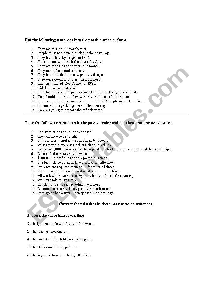 passive voice worksheet