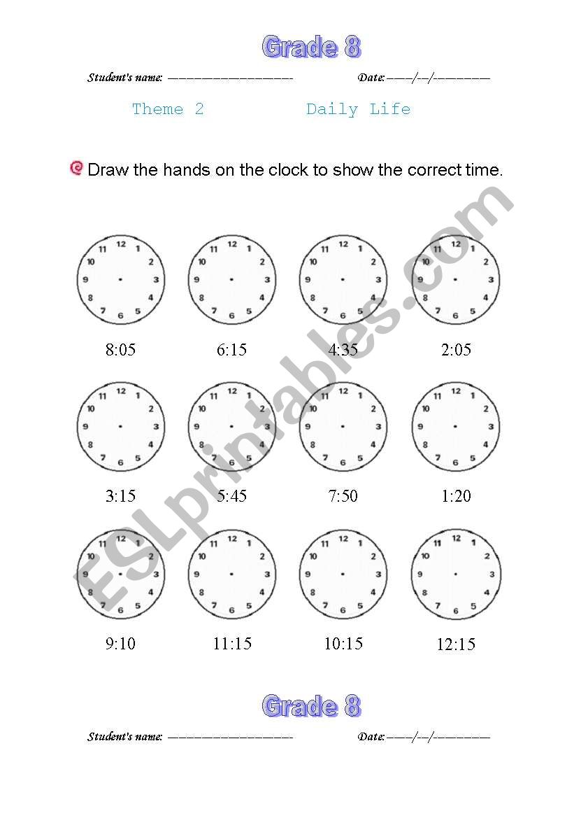 oclock face worksheet