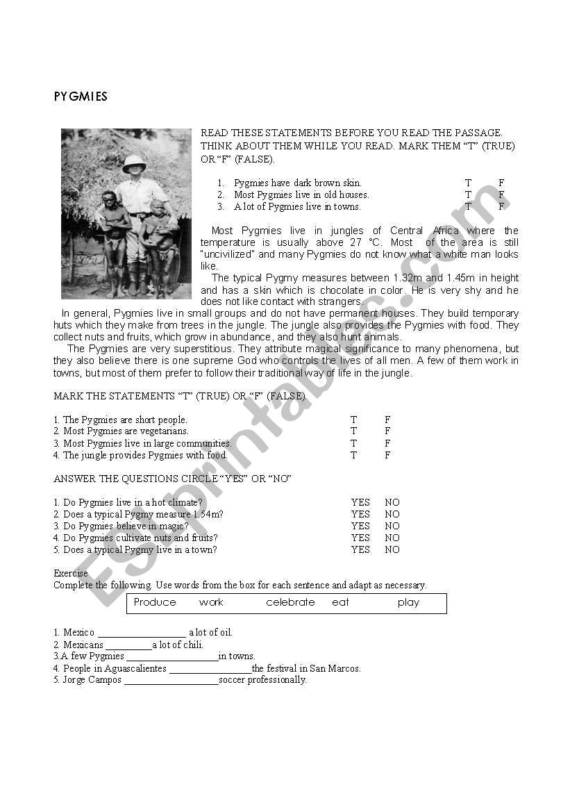 Pygmies worksheet