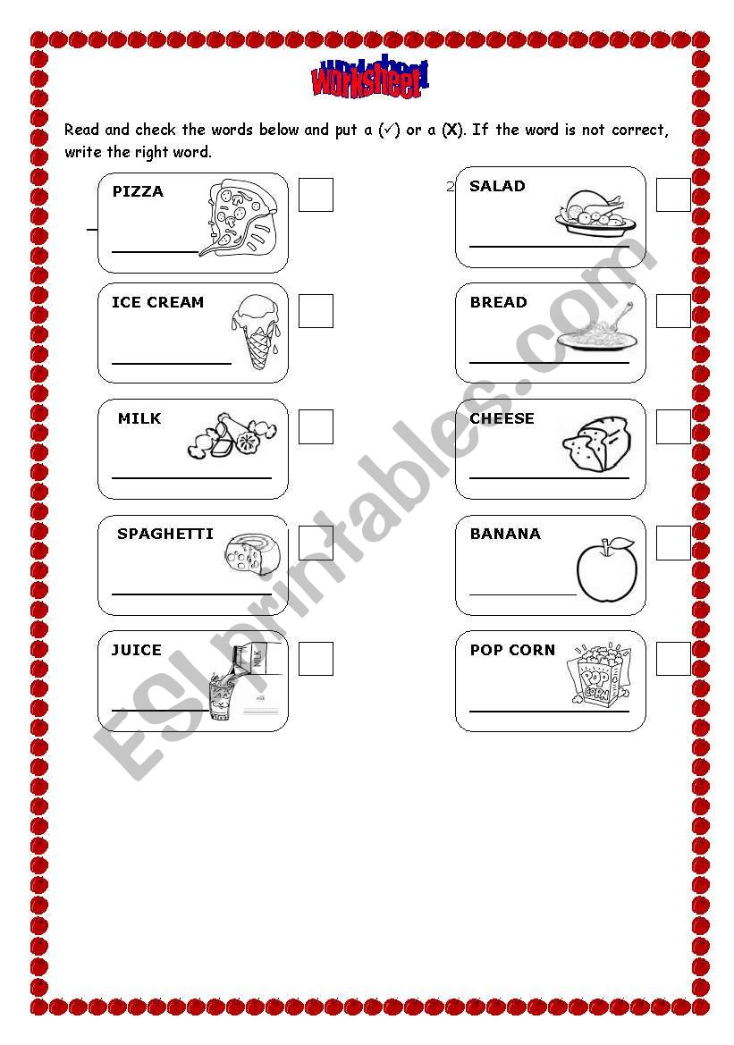 food worksheet