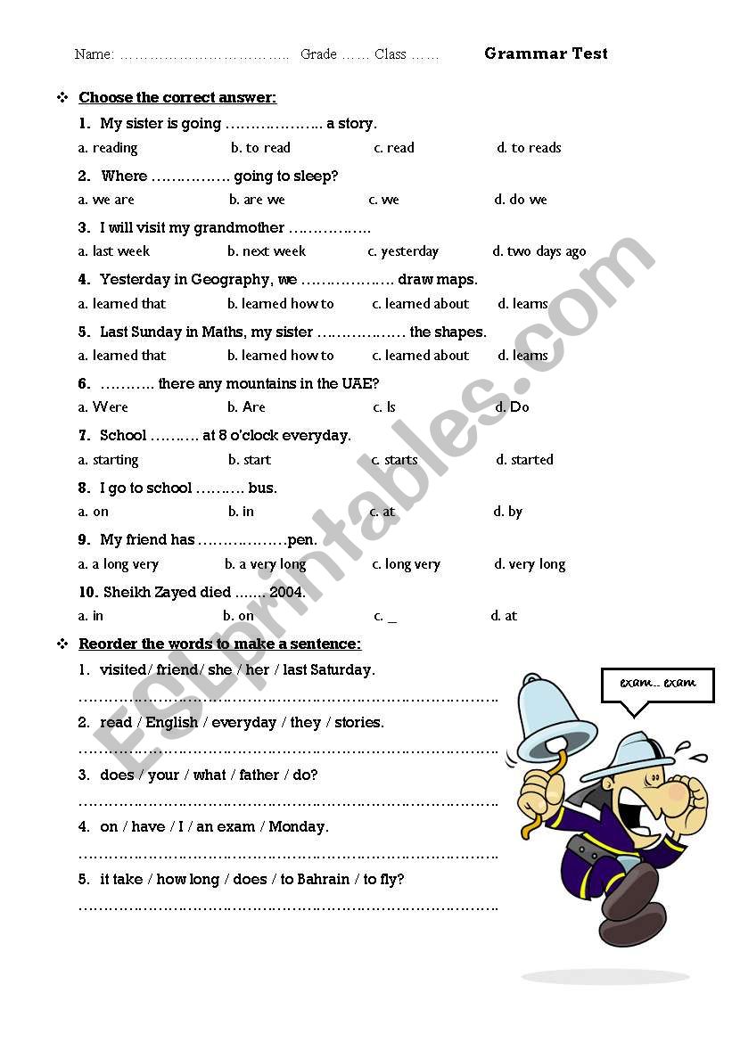 General Grammar Test worksheet
