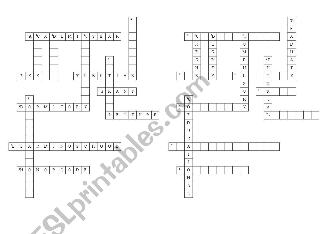 School crossword worksheet