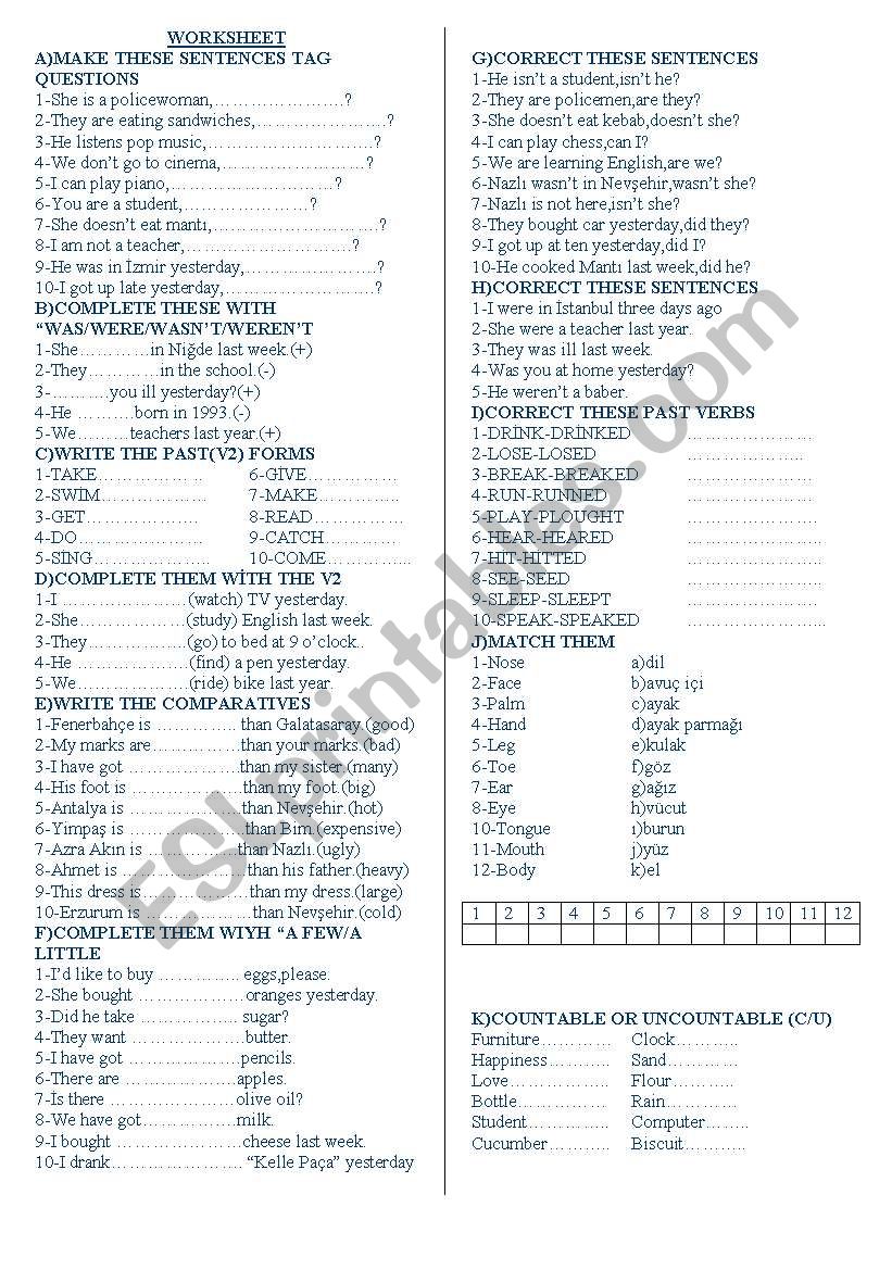 mixed grammar tests worksheet