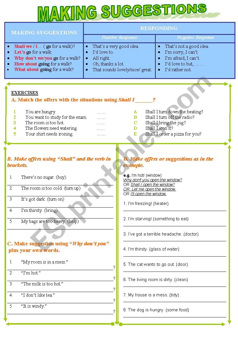 Making suggestions worksheet