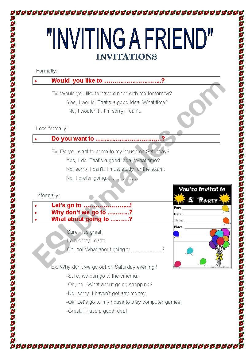 How to invite someone worksheet