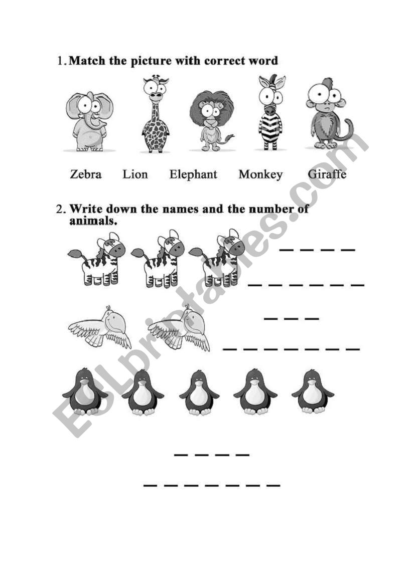 Animals and numbers worksheet