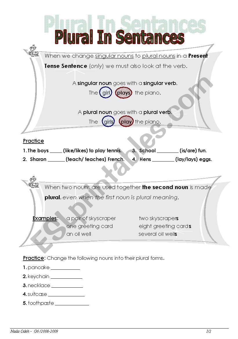 Plural in Sentances worksheet