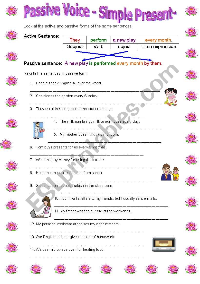 soal passive voice simple present essay