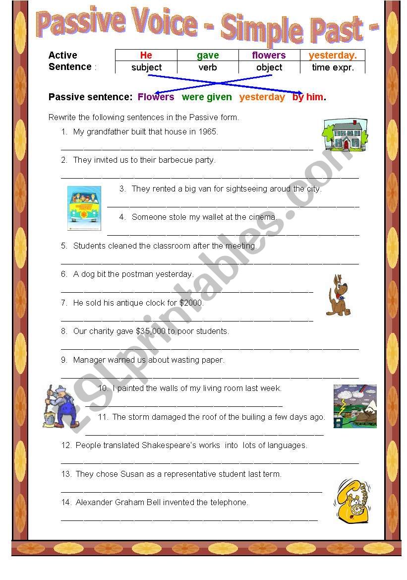 Passive Voice In Simple Past Tense Worksheet