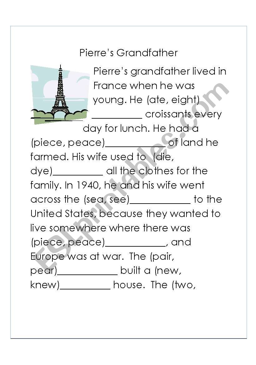 Pierres Grandfather-Homonym Cloze