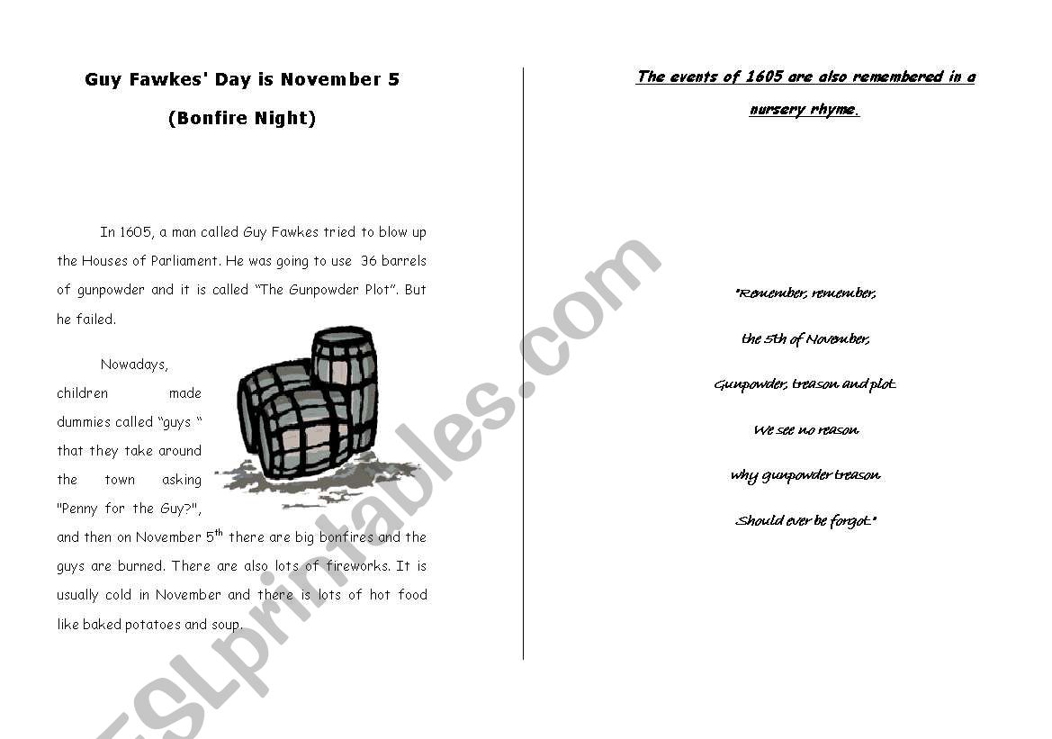 Guy fawkes worksheet