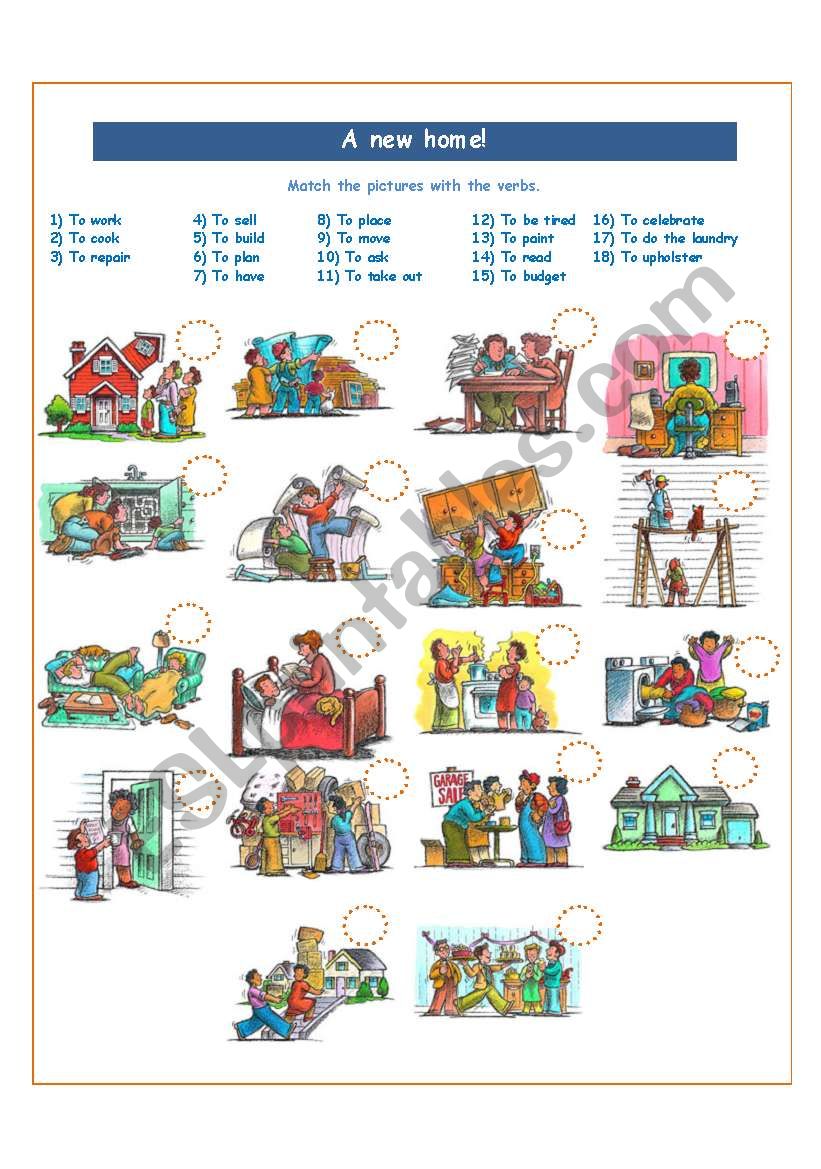 A new home! SIMPLE PAST worksheet