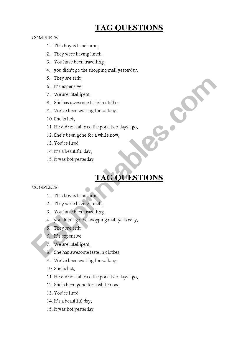 TAG QUESTIONS worksheet