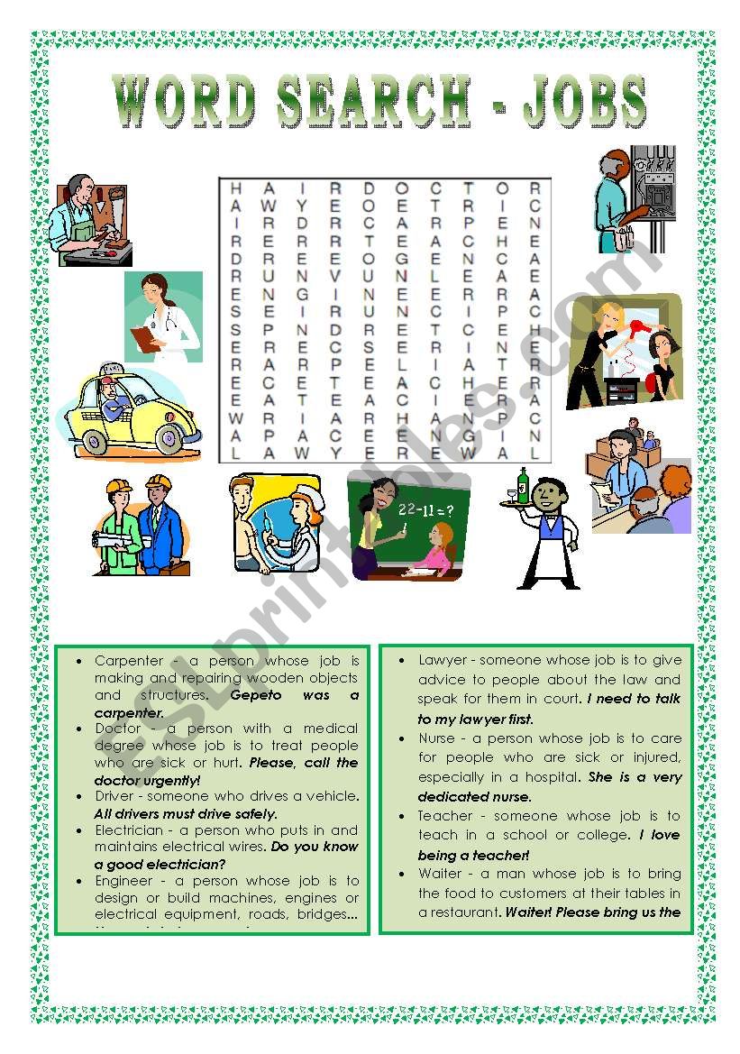 Wordsearch - JOBS worksheet