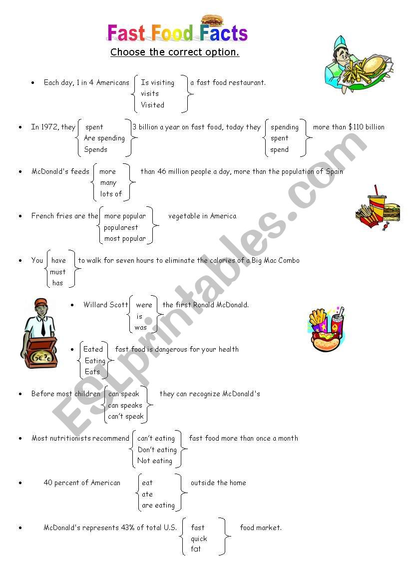 FAST FOOD FACTS worksheet