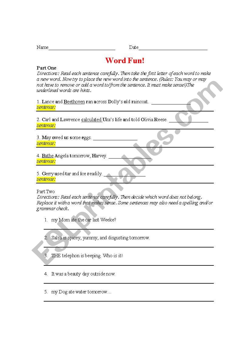 Word Fun! worksheet