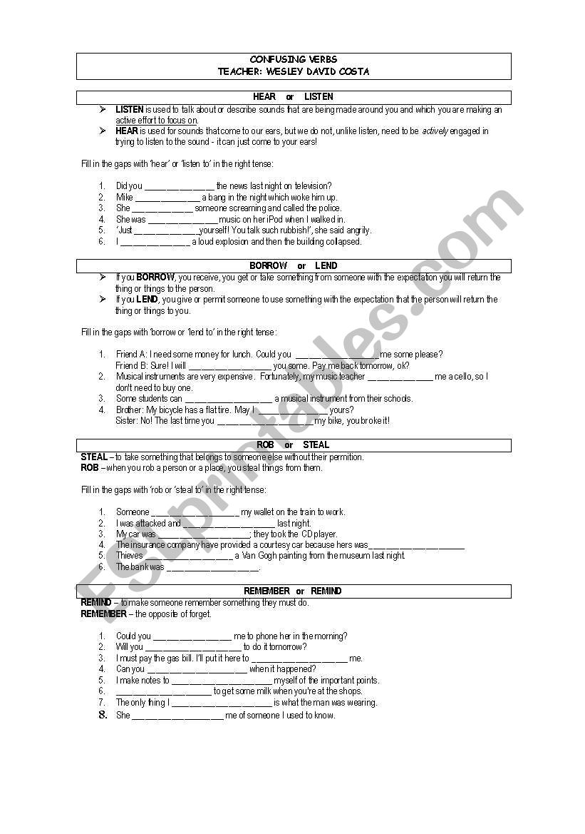 CONFUSING VERBS  worksheet