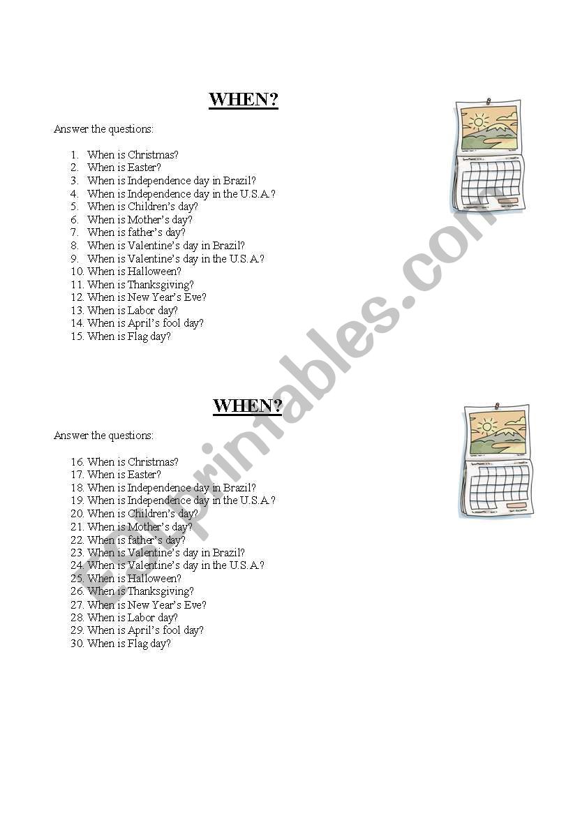 WHEN IS...? worksheet