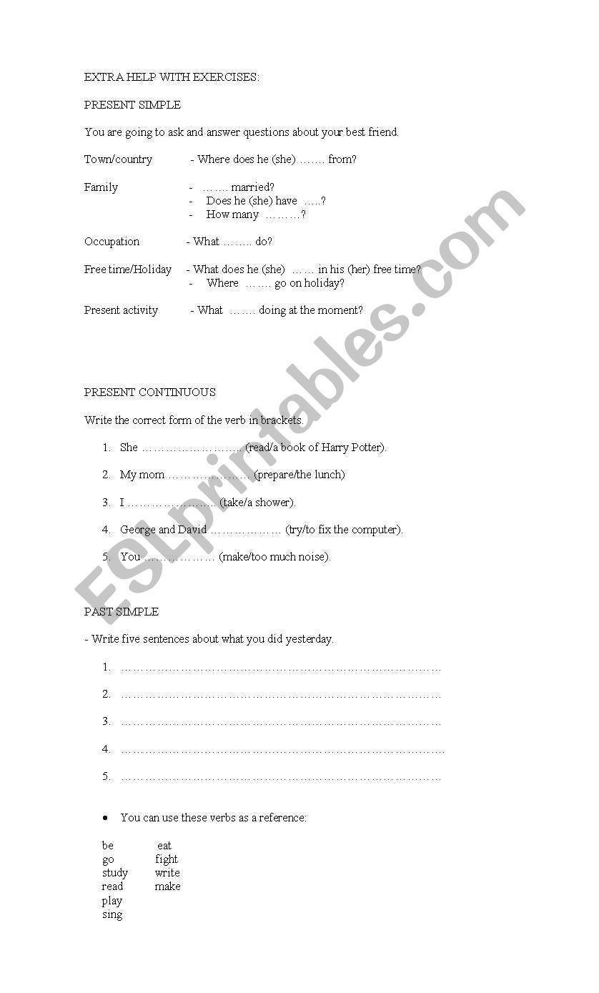 Present Simple and Continuous, Past Simple and Past Continuous and Will or Going To