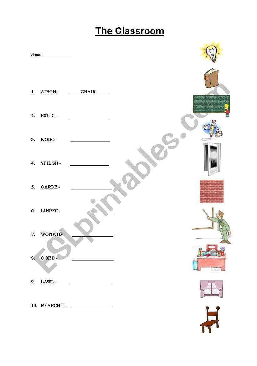 In the Classroom worksheet