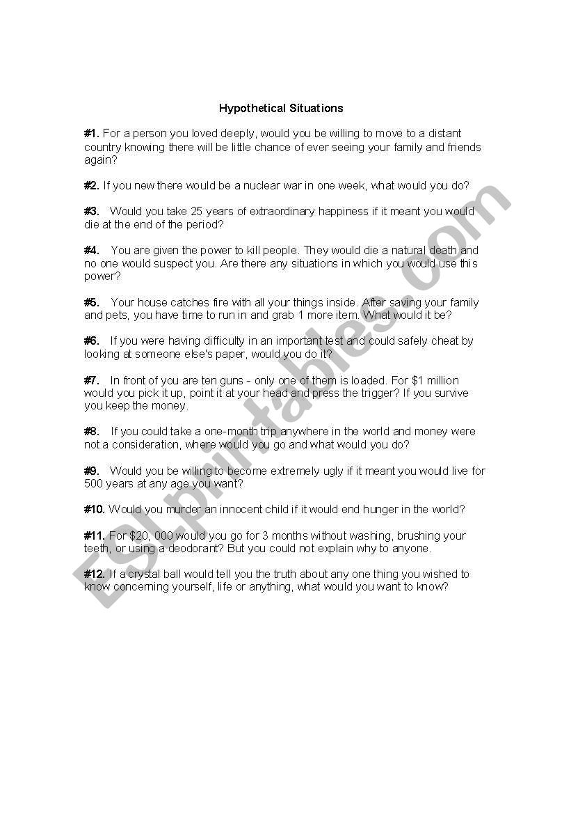 Hypothetical Situations worksheet