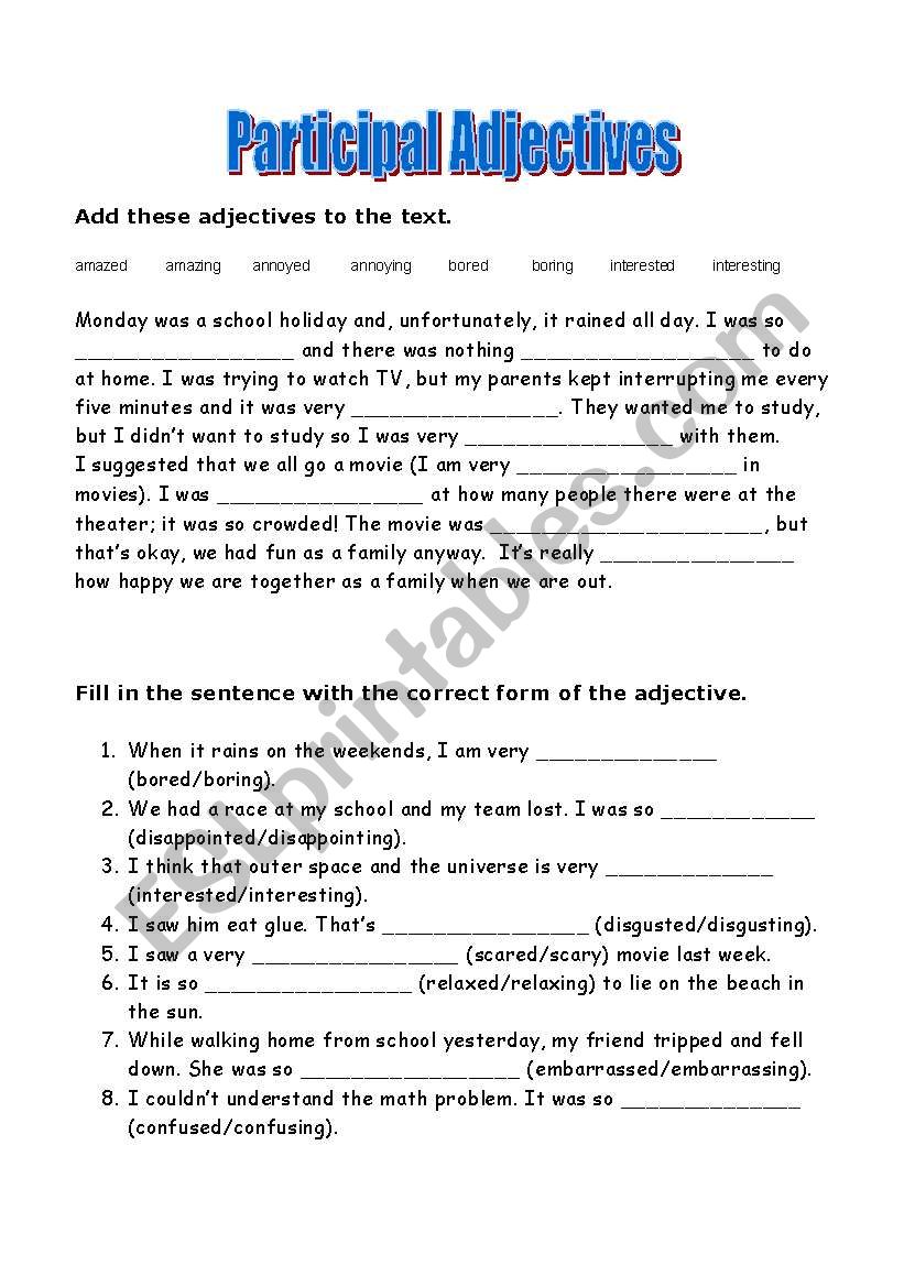 Participal Adjectives worksheet